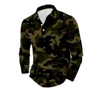 Polo da uomo | Polo a maniche lunghe con risvolto | Moda stampa mimetica Pullover T Shirt Top | Polo sportiva traspirante Slim Fit Business Work Tees Shirt Casual Button Up Tshirt, AG., 3XL