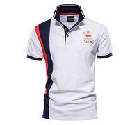 Polo da uomo Polo nera a maniche lunghe 2024 estate nuovo risvolto sportivo da uomo in cotone PO LO Camicia casual da uomo T-shirt a maniche corte ricamata da uomo Polo da uomo, bianco, XL