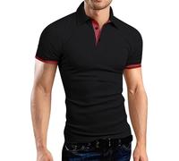 Polo da uomo, slim fit, colorblock alla moda, a maniche corte, con colletto alto, traspirante, leggera, per il tempo libero, comoda, funzionale per allenamento quotidiano, Nero , L