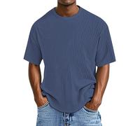Polo da uomo testurizzata con bottoni, camicia da golf casual per vacanze in spiaggia a maniche corte magliette estive larghe in maglia, Z01-navy, S