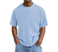 Polo da uomo testurizzata con bottoni, camicia da golf casual per vacanze in spiaggia a maniche corte magliette estive larghe in maglia, Z01-blu., M