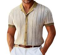 Polo da uomo Top a righe da uomo a maniche corte in maglia a righe camicia da lavoro alla moda da uomo con risvolto alla moda camicetta Henley traspirante per uomo 2026 Tee da golf, cachi, M