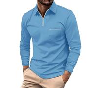 Polo da uomo UK Regular Fit 1/4 Zip Standard Manica Lunga Top Business Ufficio Smart Work T Shirt Urban Elegante T-shirt Top con Tasca sul Petto Casual Estate T-Shirt, blu cielo, L