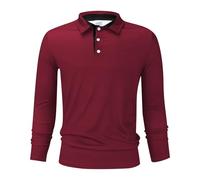 Polo da uomo, vestibilità regolare, tinta unita, a maniche lunghe, per lavoro, vacanze, passeggiate all'aperto, Rosso, 5XL