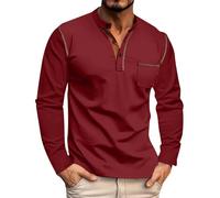 Polo da uomo, vestibilità regolare, tinta unita, casual, a maniche lunghe, con bottoni, per lavoro, vacanze, passeggiate all'aperto, Rosso, 3XL