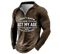 Polo da uomo vintage invecchiata con stampa di lettere Street Fashion Muscle Fit a maniche lunghe Quater Zip Golf Top (Marrone, XL)