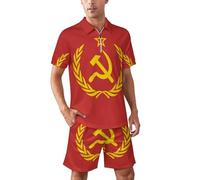 Polo e pantaloncini da uomo rossi con emblema dell'URSS CCCP Unione Sovietica e pantaloncini a maniche corte top da golf, Stile:, L