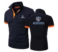 Polo Elasticizzata da Uomo Maglietta Intima per Scania Comoda Morbida Manica Corta Stampa di Bottoni Maglietta Vestiti Patchwork Mezza Manica Colletto-Navy Blue+Orange||S