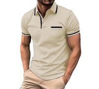 Polo estiva da uomo, a maniche corte, da uomo, vestibilità aderente, colorata, da golf, per lavoro quotidiano, beige, XXL