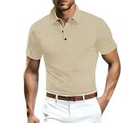 Polo estiva da uomo, a maniche corte, stile casual, con bottoni, stile vintage, vestibilità aderente, leggera, per tutti i giorni, spiaggia, strada, lavoro, lavoro, cachi., M