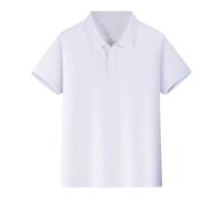 Polo estiva per ragazzi in tinta unita, casual, casual, alla moda, a maniche corte, con bottoni, alla moda, traspirante, per studenti di ritorno a scuola, per bambini in puro cotone, bianco, 7-8 Anni