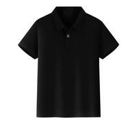 Polo estiva per ragazzi in tinta unita, casual, casual, alla moda, a maniche corte, con bottoni, alla moda, traspirante, per studenti di ritorno a scuola, per bambini in puro cotone, Nero , 10-12 anni