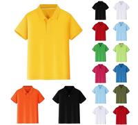 Polo estiva per ragazzi in tinta unita, casual, casual, alla moda, a maniche corte, con bottoni, alla moda, traspirante, per studenti di ritorno a scuola, per bambini in puro cotone, giallo., 9-10