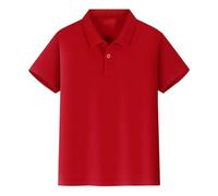 Polo estiva per ragazzi in tinta unita, casual, casual, alla moda, a maniche corte, con bottoni, alla moda, traspirante, per studenti di ritorno a scuola, per bambini in puro cotone, Colore: rosso, 5