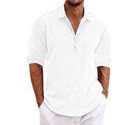 Polo in Lino da Uomo in Cotone a Maniche Corte Top Estivo Casual da Spiaggia Maglietta alla Moda Button Down Camicia Grande e Alta
