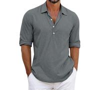 Polo in Lino da Uomo in Cotone a Maniche Corte Top Estivo Casual da Spiaggia Maglietta alla Moda Button Down Camicia Grande e Alta
