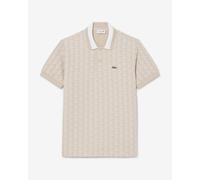 Polo Lacoste con bordo a costine manica corta beige bianco - XL