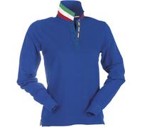 PAYPER Long-Nation Lady Polo Sfiancata da Donna a Manica Lunga Effetto Perlato Spacchetti Laterali Colletto Polsino a Costine Rinforzo Laterale Blu Royal/Italia (L)