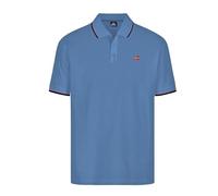 Polo Norway Uomo a Manica Corta, Colletto Girocollo con Righino in Contrasto, 100% Cotone (IT, Testo, L, Regular, Regular, Azzurro Scuro)