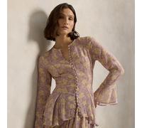 Polo Ralph Lauren Camicetta increspata a fiori con bottoni 44 Purple