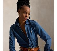 Polo Ralph Lauren - Camicia di jeans ricamata - - Blouses & Shirts - Donna - Blu - 3XS