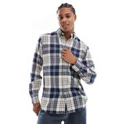 Polo Ralph Lauren - Camicia in flanella spazzolata crema e blu navy a quadri con logo a icona-Bianco L