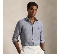 Polo Ralph Lauren - Camicia in lino color blu navy e bianca a righe con logo-Grigio S