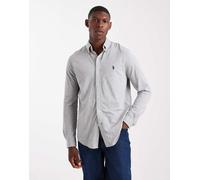 Polo Ralph Lauren - Camicia in piqué grigio mélange con colletto button-down e logo S