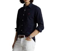 Polo Ralph Lauren Camicia Popeline di Cotone a Maniche Lunghe con Scollo a Patella e Logo Ricamo, Colore Blu Navy