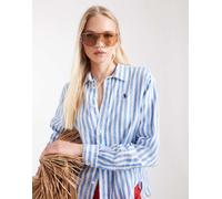 Polo Ralph Lauren - Camicia squadrata in lino blu e bianca a righe con logo-Bianco S