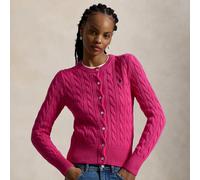 Polo Ralph Lauren - Cardigan lavorato in cotone a trecce rosa con logo XS