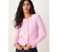 Polo Ralph Lauren - Cardigan in cotone lavorato a trecce rosa chiaro con logo M