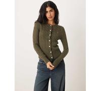 Polo Ralph Lauren - Cardigan in maglia di cotone a trecce verde oliva con logo XL