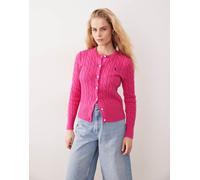 Polo Ralph Lauren - Cardigan lavorato in cotone a trecce rosa con logo XL