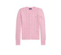 Polo Ralph Lauren - Cardigan in cotone lavorato a trecce rosa chiaro con logo XL