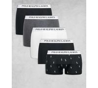 Polo Ralph Lauren - Confezione da 5 paia di boxer aderenti bianchi, neri, grigio mélange in tinta unita e con icone con logo sulla fascia in vita-Multicolore XL