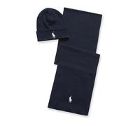 Cofanetto regalo sciarpa e berretto in cotone Blu TU