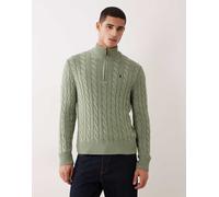 Polo Ralph Lauren - Driver - Maglione lavorato in cotone a trecce verde mélange con zip corta e logo M