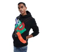 Polo Ralph Lauren - Felpa nera color block con cappuccio e logo stampato-Nero S