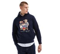 Polo Ralph Lauren - Felpa oversize classica blu navy in pile polar con cappuccio e stampa natalizia con famiglia di orsetti M
