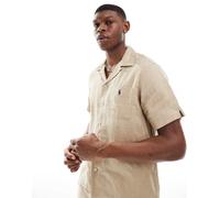 Polo Ralph Lauren - Icon - Camicia a maniche corte classica oversize beige in lino con rever e logo in coordinato-Neutro S