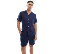 Polo Ralph Lauren - Icon - Camicia a maniche corte classica oversize blu navy in lino con rever e logo in coordinato L