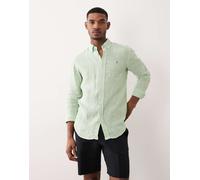 Polo Ralph Lauren - Icon - Camicia a maniche lunghe in lino verde chiaro e bianco a righe con logo S