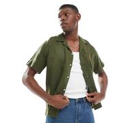 Polo Ralph Lauren - Icon - Camicia oversize classica a maniche corte verde oliva in lino con rever e logo M