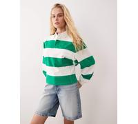 Polo Ralph Lauren - Ion - Polo stile rugby vintage verde e bianca a righe larghe con logo-Bianco L