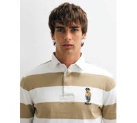 Polo Ralph Lauren maglia rugby con logo orso beige e bianco-Neutro L