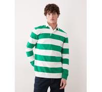 Polo Ralph Lauren - Maglia stile rugby a maniche lunghe a righe verde e bianca con logo-Bianco S