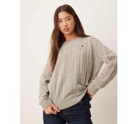 Polo Ralph Lauren - Maglione grigio oversize in maglia di lana a trecce XS
