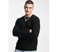 Polo Ralph Lauren - Maglione lavorato a trecce in cotone nero con icona del logo L