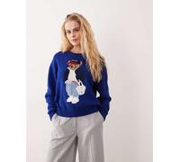 Polo Ralph Lauren - Maglione lavorato in cotone blu reale con orsetto L